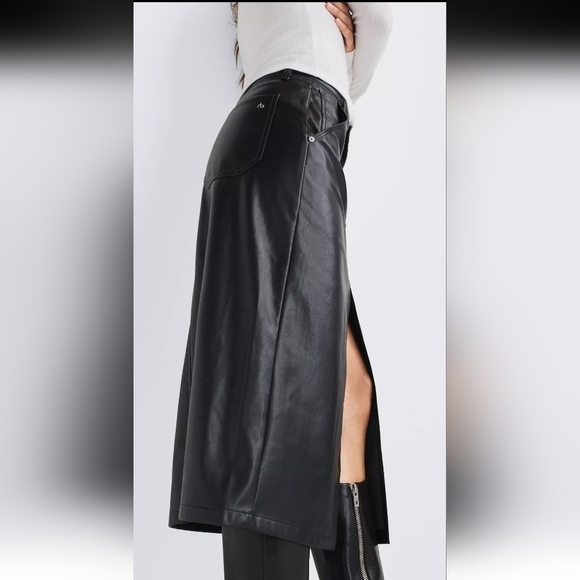 NWT Rag & Bone Sid Faux Leather Black Slit High Rise Skirt Size 28 - Picture 3 of 14